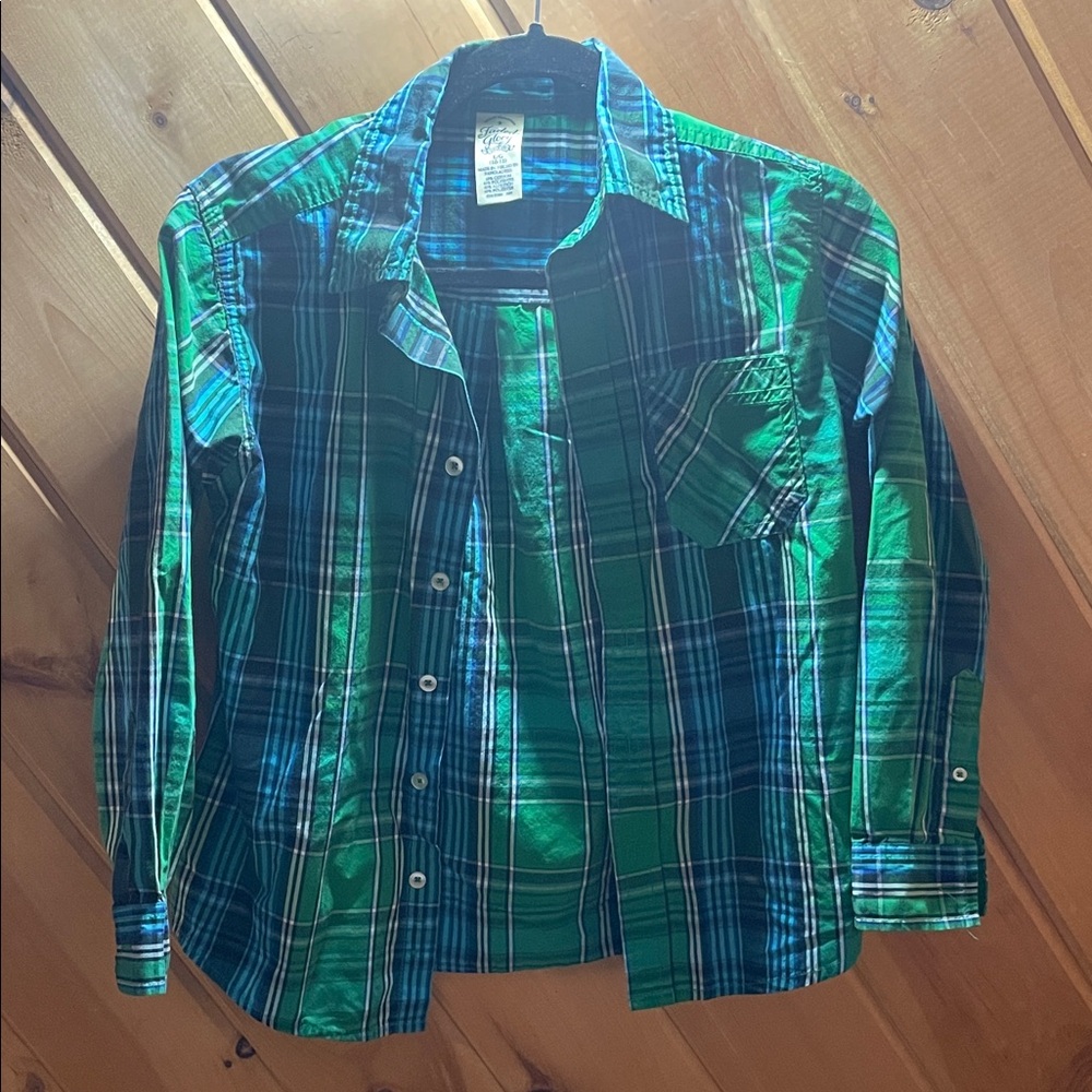 Faded Glory Teal and Navy Plaid Shirt